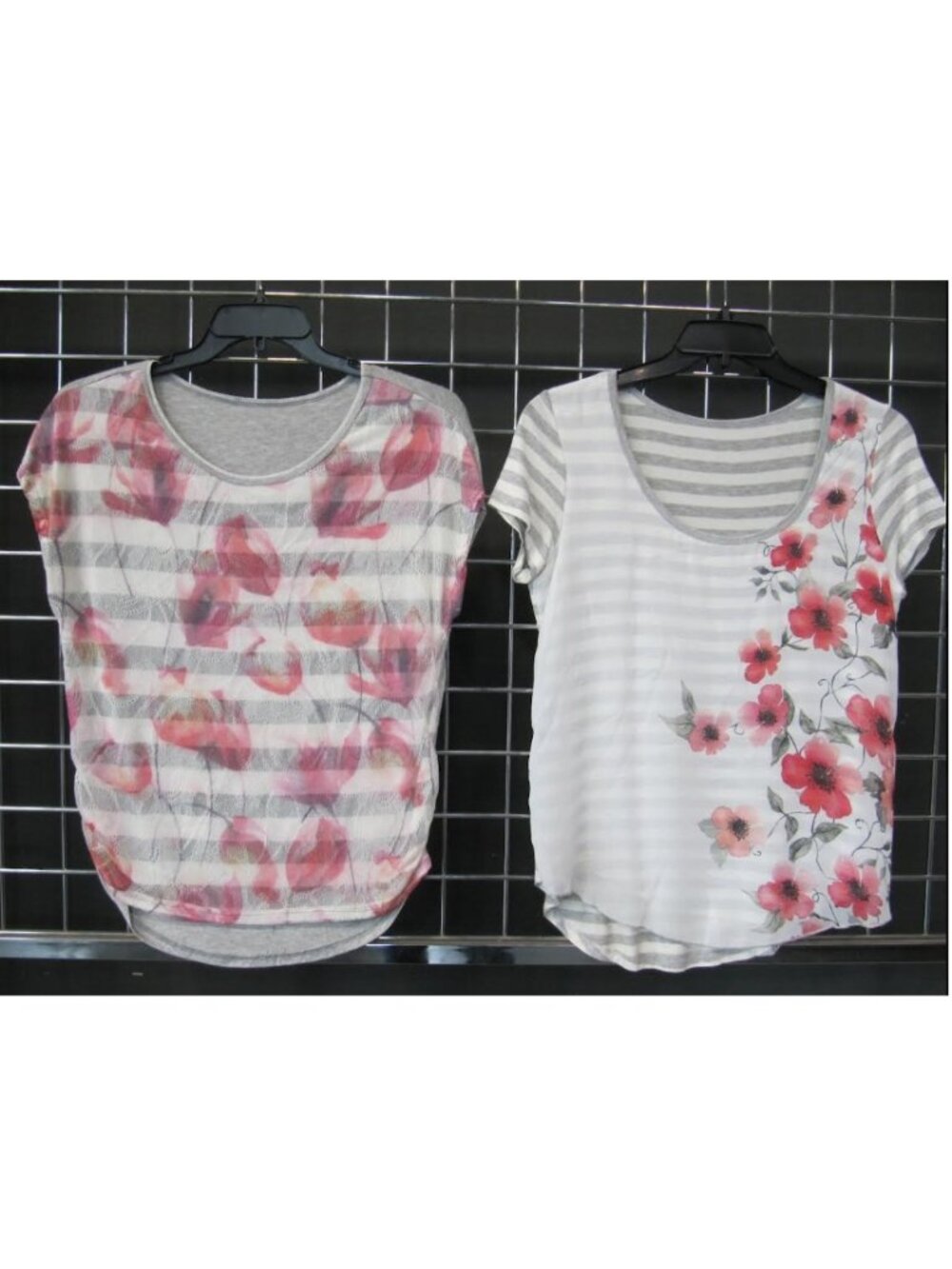 Women's 2-Piece Short Sleeve Tops – Pink Floral & Striped Bundle